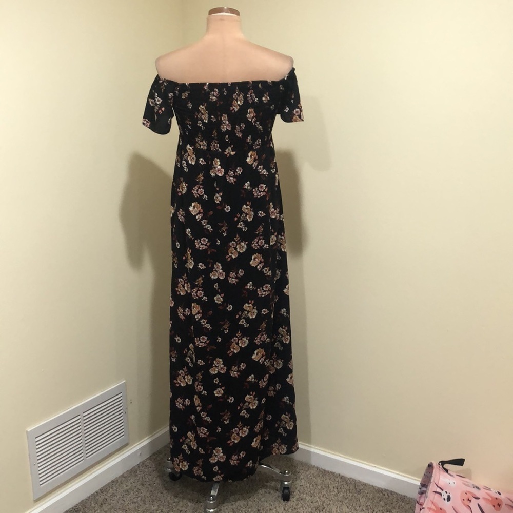 Nordstrom Socialite Maxi Dress Size XS Black Floral Off Shoulder OTS - Picture 6 of 11